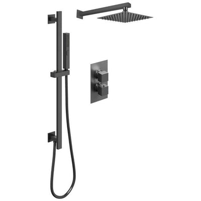 Liberty Square Double Outlet Valve with Slide Rail Kit, Shower Head and Arm - Gunmetal