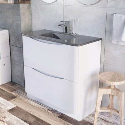 Montana 900mm Floorstanding Vanity Unit in Gloss White & Grey Glass Basin