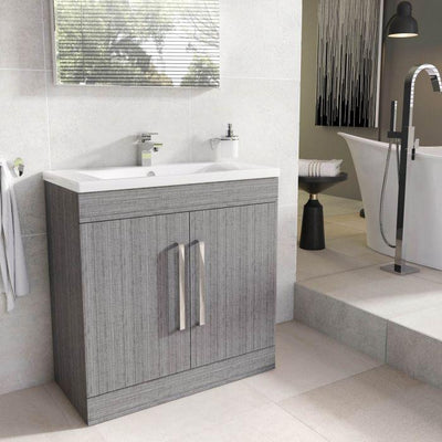 Veto 800mm Floor Standing Vanity Unit Grey Ash With Ceramic Basin