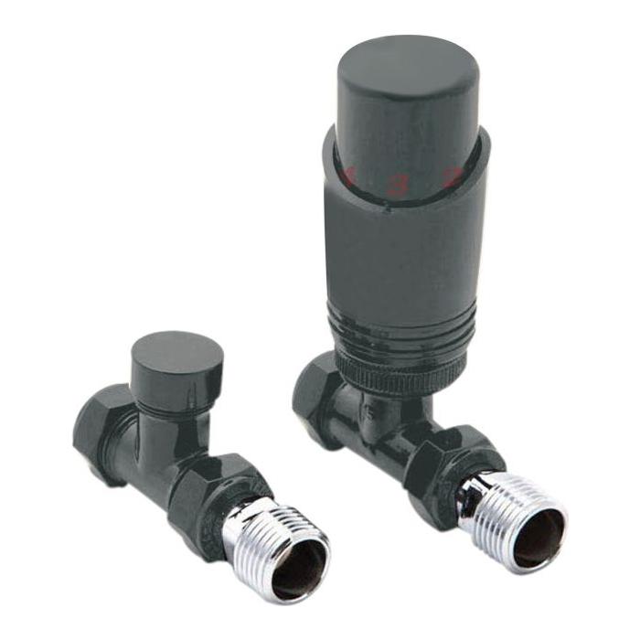 Thermostatic Grey Straight Pair of Radiator Valves