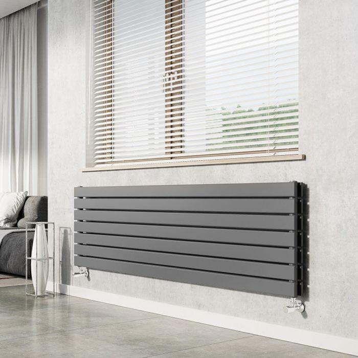 Michigan Grey Double Horizontal Flat Panel Radiator - 340x1600mm