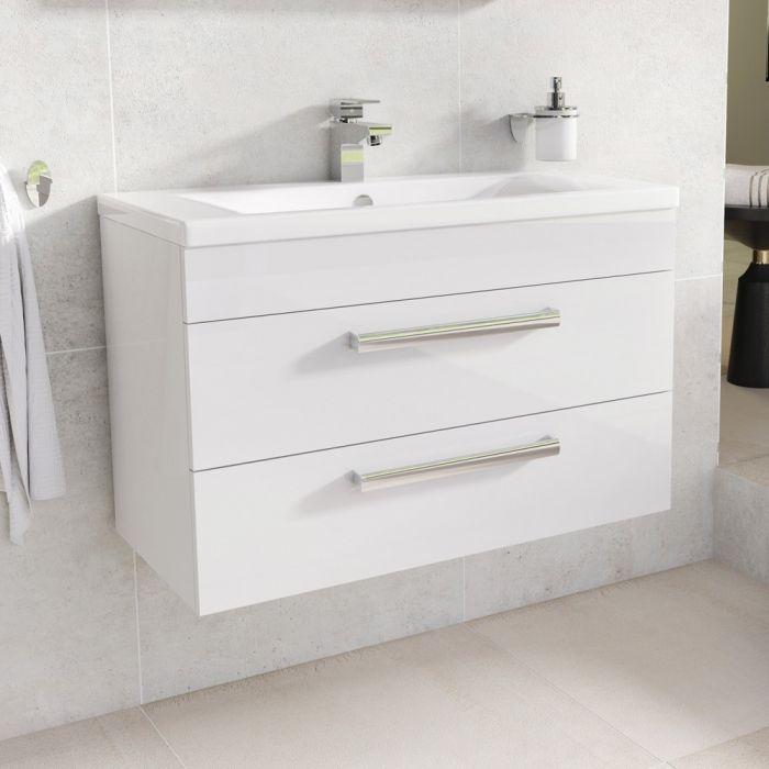 Veto 800mm Wall Mounted Vanity Unit Gloss White With Ceramic Basin