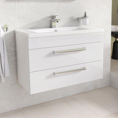 Veto 800mm Wall Mounted Vanity Unit Gloss White With Ceramic Basin