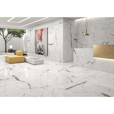 Ketchikan White Marble Gloss Porcelain Tile – 900x900mm