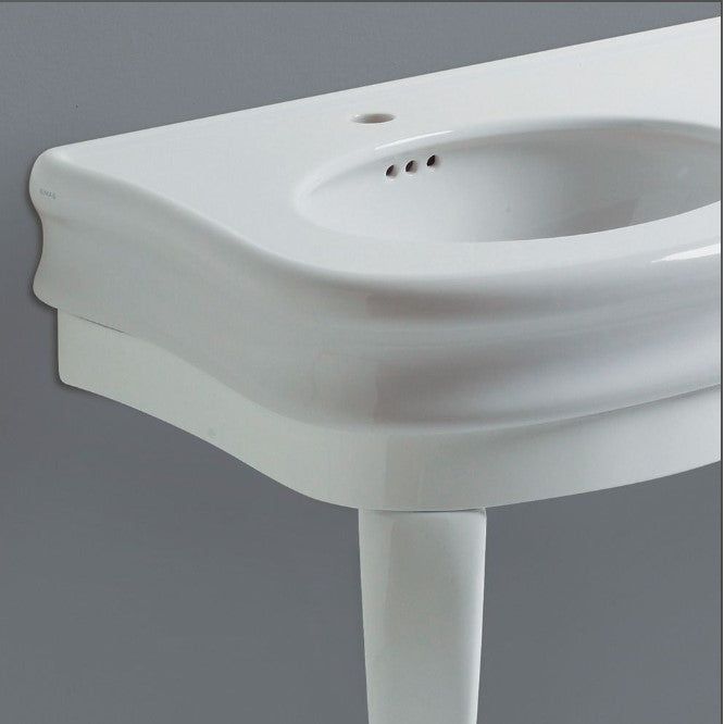 Laura Double Console Basin & Wooden Stand in Gloss White