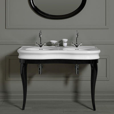Laura Double Console Basin & Wooden Stand in Gloss Black