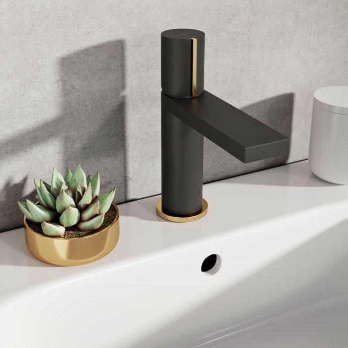 Lexi Matt Black & Gold Basin Mixer Tap