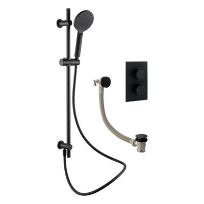 Liberty Round Double Outlet Valve with Slide Rail Kit and Bath Filler - Black