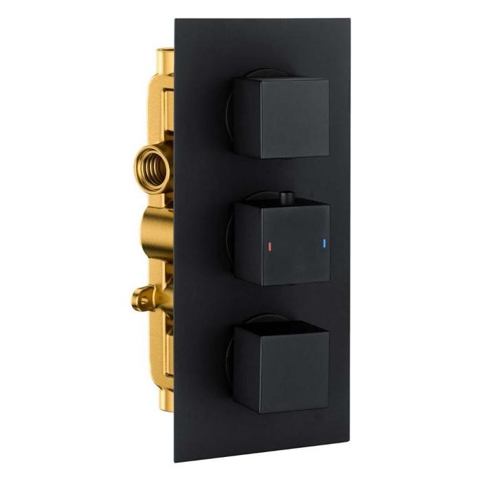 Liberty Triple Outlet Square Concealed Valve – Matt Black