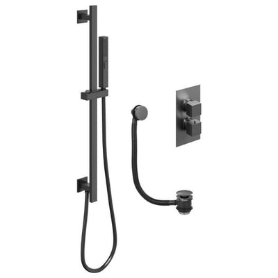Liberty Square Double Outlet Valve with Slide Rail Kit and Bath Filler - Gunmetal