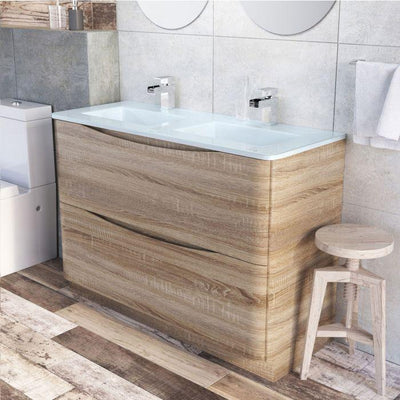 Montana 1200mm Floorstanding Vanity Unit in Light Oak & White Glass Basin