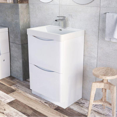 Montana 600mm Floorstanding Vanity Unit in Gloss White & Resin Basin