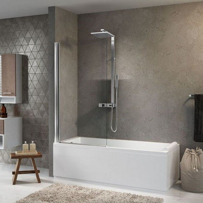 Novellini Aurora 1 Bath Screen 850mm Clear Glass White -Chrome -Silver