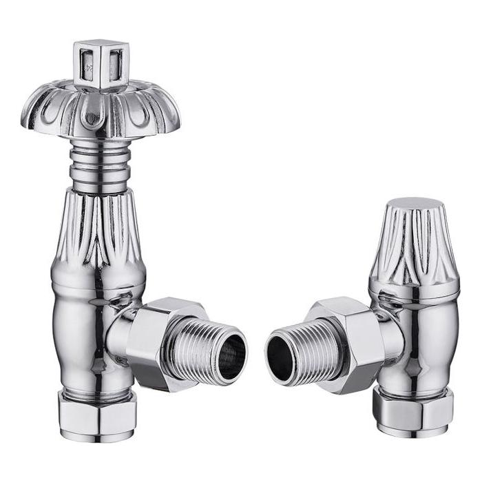 Metal Head Angled Pair of Radiator Valves - Chrome