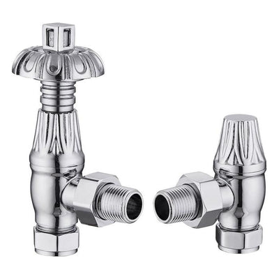 Metal Head Angled Pair of Radiator Valves - Chrome