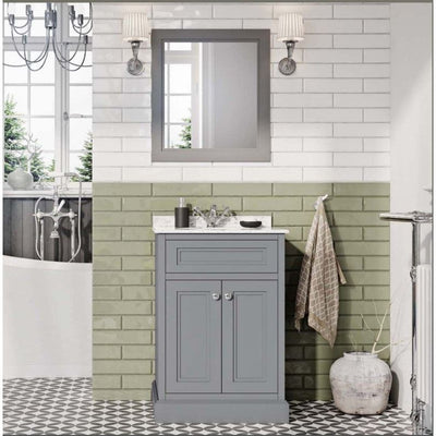 Louise 600mm Vanity Unit in Light Grey with Marble Top and Ceramic Basin