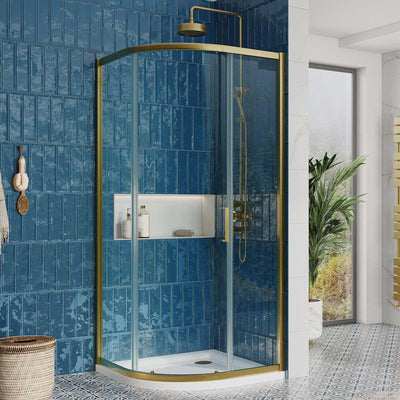 Murphy Brushed Gold Sliding Shower Door Quadrant - 900x900mm