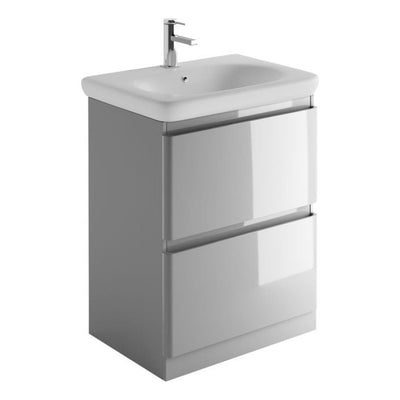 Nancy 600mm Floor Standing Vanity Unit & Link Resin Basin in Light Grey Gloss