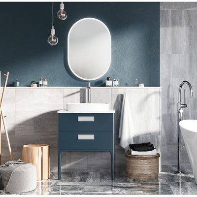 Sky 650mm Vanity Unit With 2 Legs in Petrol Blue with White marble Worktop & Basin