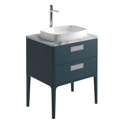 Sky 650mm Vanity Unit With 4 Legs in Petrol Blue with White marble Worktop & Basin