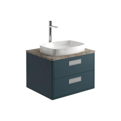 Sky 650mm Wall Mounted Vanity Unit in Petrol Blue with Stone Worktop & Basin