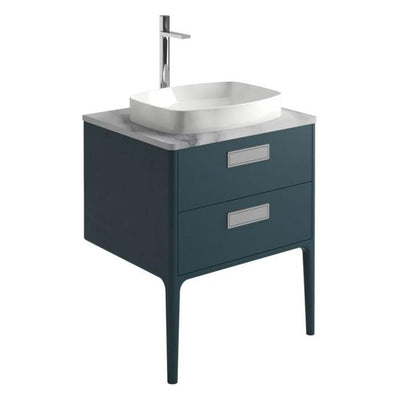 Sky 800mm Vanity Unit With 2 Legs in Petrol Blue with White marble Worktop & Basin