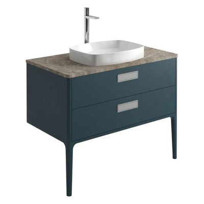 Sky 1000mm Vanity Unit With 2 Legs in Petrol Blue with Stone Worktop & Basin