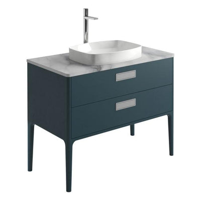 Sky 1000mm Vanity Unit With 4 Legs in Petrol Blue with White marble Worktop & Basin