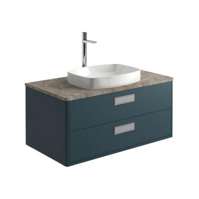 Sky 1000mm Wall Mounted Vanity Unit in Petrol Blue with Stone Worktop & Basin