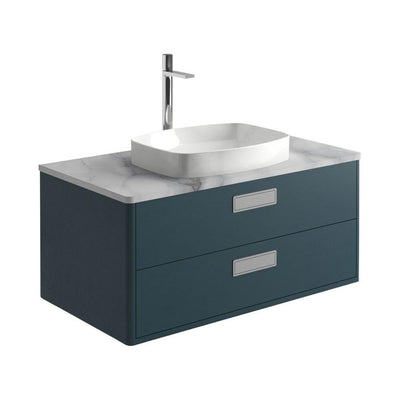 Sky 1000mm Wall Mounted Vanity Unit in Petrol Blue with White marble Worktop & Basin