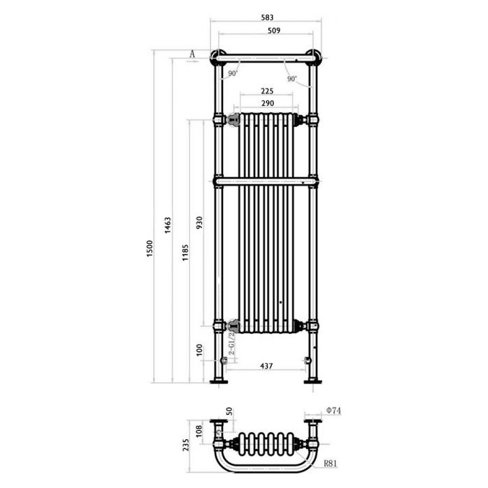 Tennessee Black & Gold Tall Traditional Heated Towel Warmer 1500 x 583mm