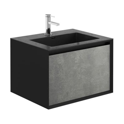 Tawny 600mm Wall Hung Vanity Unit in Black & Concrete