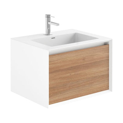 Tawny 600mm Wall Hung Vanity Unit in White & Oak with White Basin