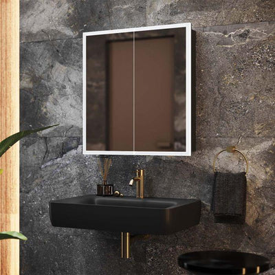Thea LED Mirrored Bathroom Wall Double Door Cabinet 650mm - Black