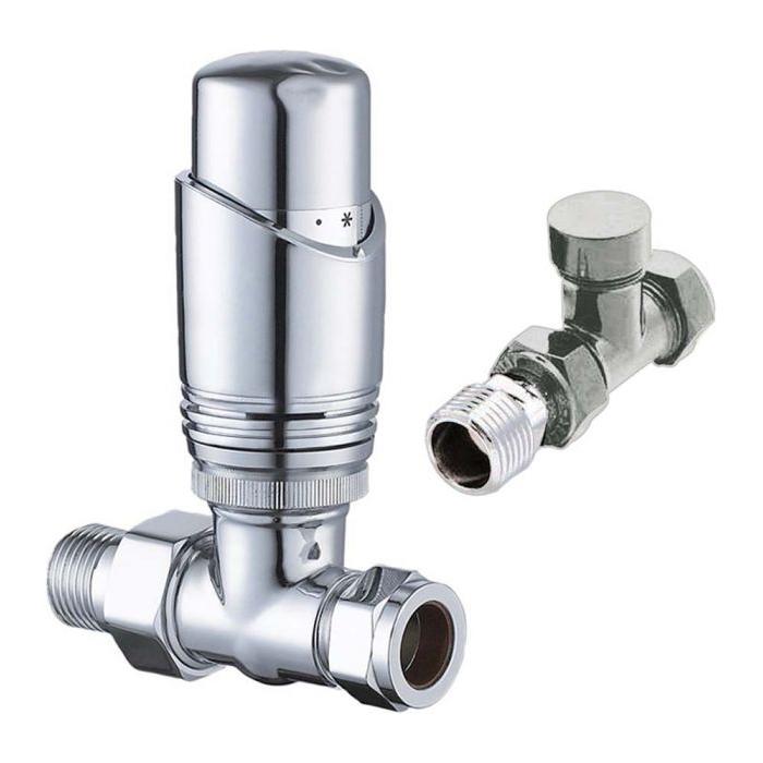 Thermostatic Chrome Straight Pair of Radiator Valves