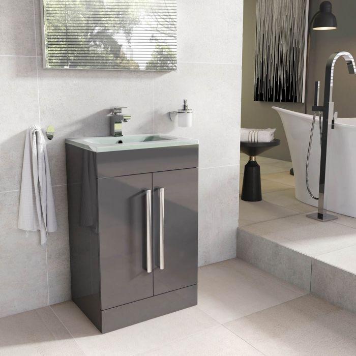 Veto 515mm Floor Standing Vanity Unit Anthracite Grey With White Glass Basin - Interiors Home Stores