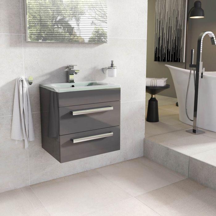 Veto 515mm Wall Mounted Vanity Unit Anthracite Grey With White Glass Basin - Interiors Home Stores