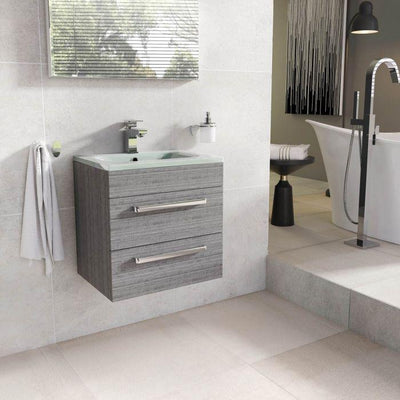 Veto 515mm Wall Mounted Vanity Unit Grey Ash With White Glass Basin - Interiors Home Stores