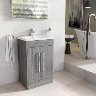 Veto 600mm Floor Standing Vanity Unit Grey Ash With Ceramic Basin - Interiors Home Stores