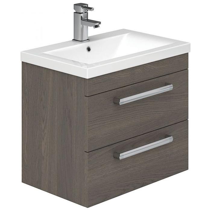 Veto 600mm Wall Mounted Vanity Unit Dark Elm With Ceramic Basin - Interiors Home Stores