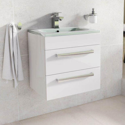 Veto 600mm Wall Mounted Vanity Unit White Gloss With White Glass Basin - Interiors Home Stores