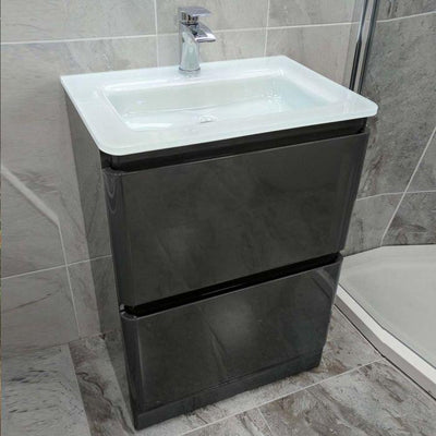 Viper 600mm Floor Standing Vanity Unit & Opal Glass Basin in Titanium Grey Gloss - Interiors Home Stores
