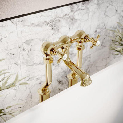 Winston Bath Filler Tap & 660mm Stand Pipes - English Gold