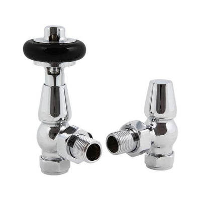Wooden Head Angled Pair of Radiator Valves - Chrome
