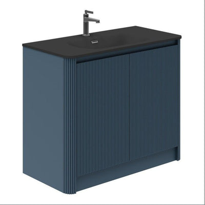 Jack 1000mm Ribbed Floorstanding Vanity Unit with Doors in Blue with Black Basin N23