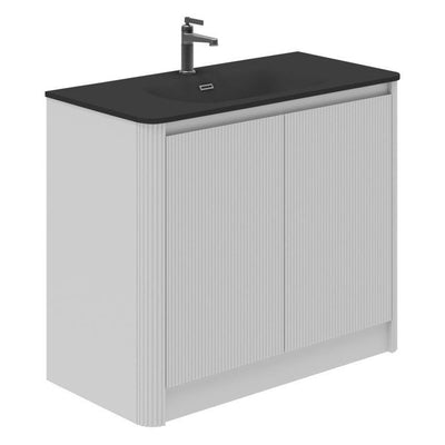 Jack 1000mm Ribbed Floorstanding Vanity Unit with Doors in White with Black Basin N23