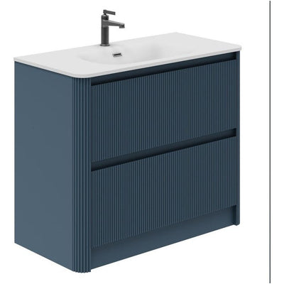 Jack 1000mm Ribbed Floorstanding Vanity Unit with Drawers in Blue with Gloss White Ceramic Basin N24