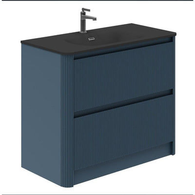 Jack 1000mm Ribbed Floorstanding Vanity Unit with Drawers in Blue with Black Basin N23