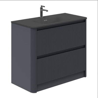 Jack 1000mm Ribbed Floorstanding Vanity Unit with Drawers in Charcoal with Black Basin N23