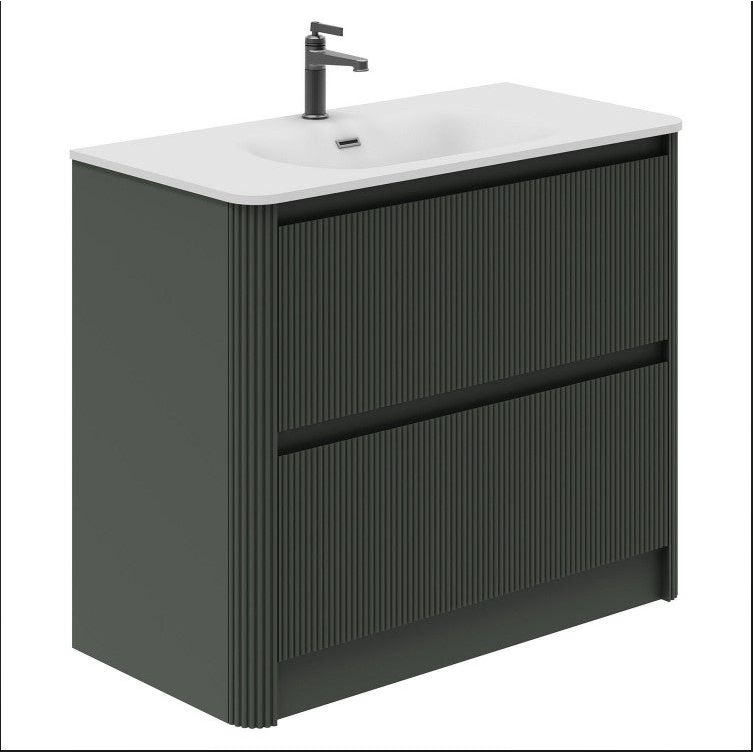 Jack 1000mm Ribbed Floorstanding Vanity Unit with Drawers in Green with Gloss White Ceramic Basin N24
